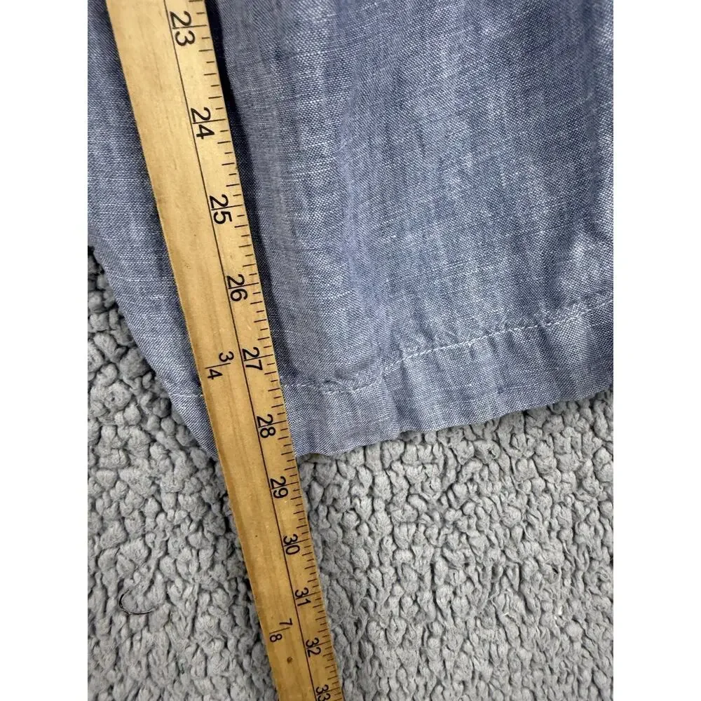 Athleta Cabo Linen Wide Leg Pant Blue Drawstring Zipper Pocket Size 6